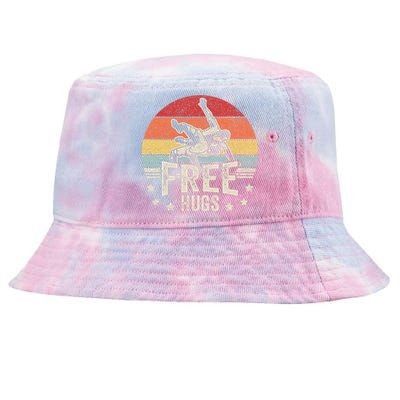 Vintage Retro Wrestling Funny Free Hugs Wrestling Tie-Dyed Bucket Hat