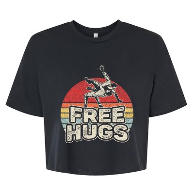 Vintage Retro Wrestling Funny Free Hugs Wrestling Bella+Canvas Jersey Crop Tee