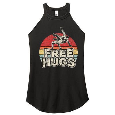 Vintage Retro Wrestling Funny Free Hugs Wrestling Women’s Perfect Tri Rocker Tank