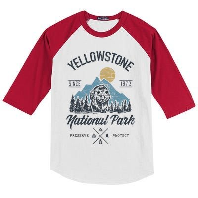 Vintage Retro Yellowstone National Park Hiking Kids Colorblock Raglan Jersey