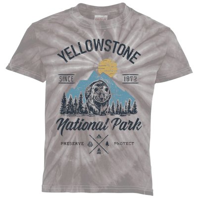 Vintage Retro Yellowstone National Park Hiking Kids Tie-Dye T-Shirt