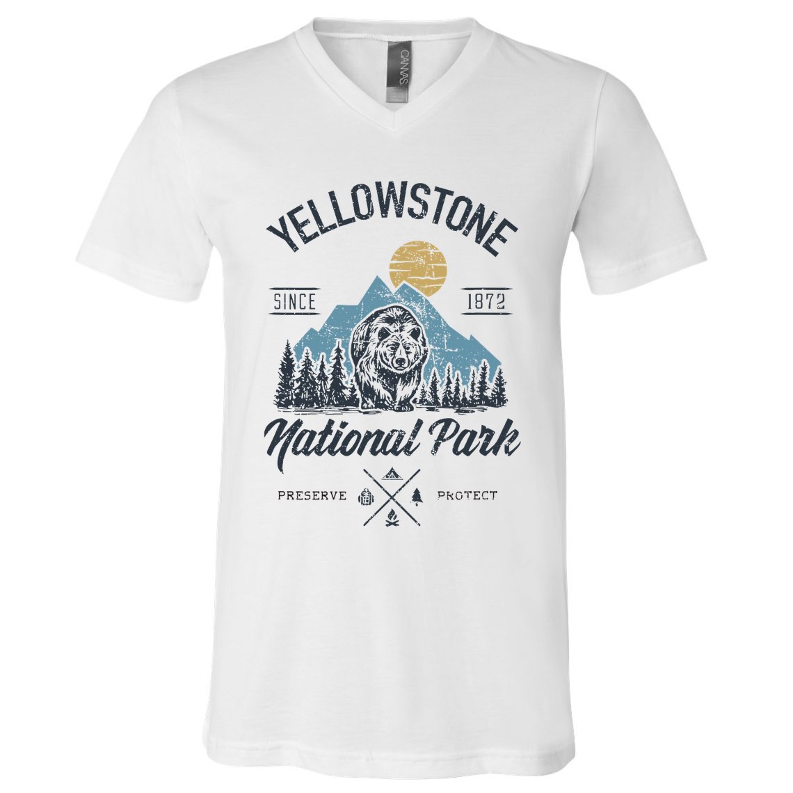 Vintage Retro Yellowstone National Park Hiking V-Neck T-Shirt