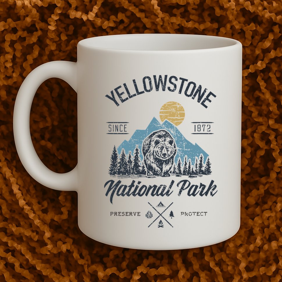 Vintage Retro Yellowstone National Park Hiking Mug