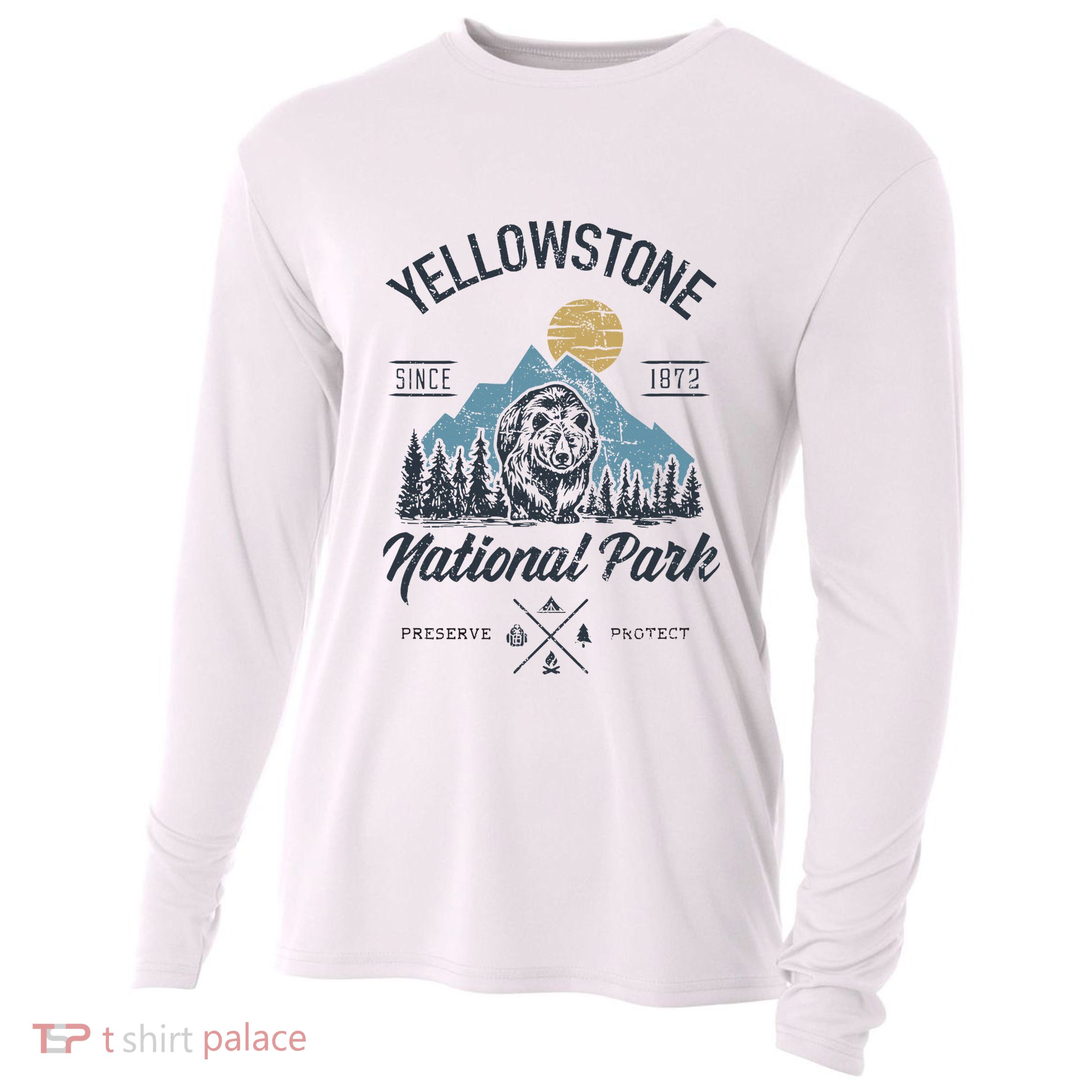 Vintage Retro Yellowstone National Park Hiking Cooling Performance Long Sleeve Crew