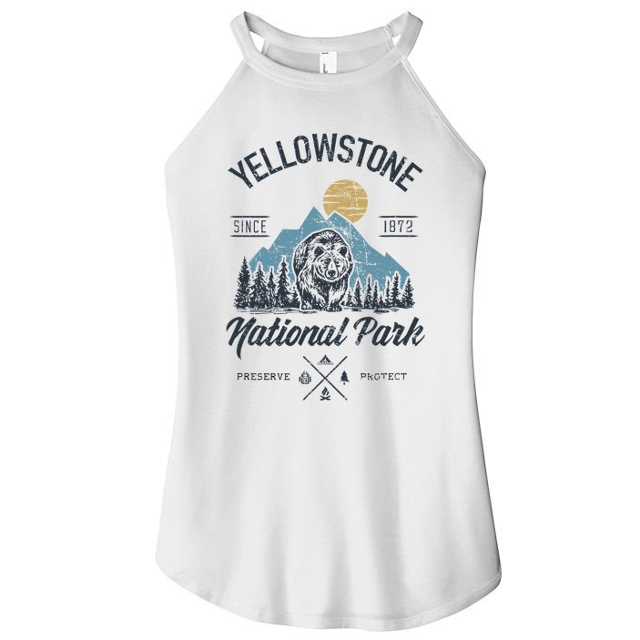 Vintage Retro Yellowstone National Park Hiking Women's Perfect Tri Rocker Tank