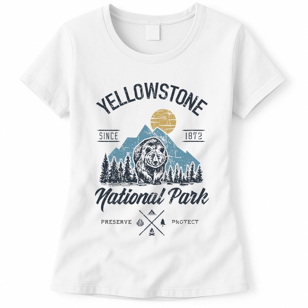 Vintage Retro Yellowstone National Park Hiking Womens T-Shirt