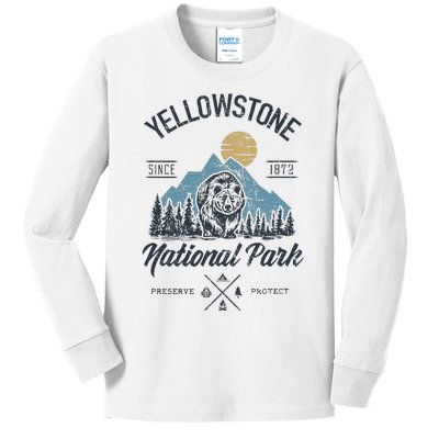 Vintage Retro Yellowstone National Park Hiking Kids Long Sleeve Shirt