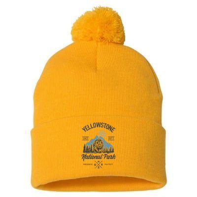 Vintage Retro Yellowstone National Park Hiking Pom Pom 12in Knit Beanie