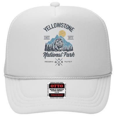 Vintage Retro Yellowstone National Park Hiking High Crown Mesh Back Trucker Hat