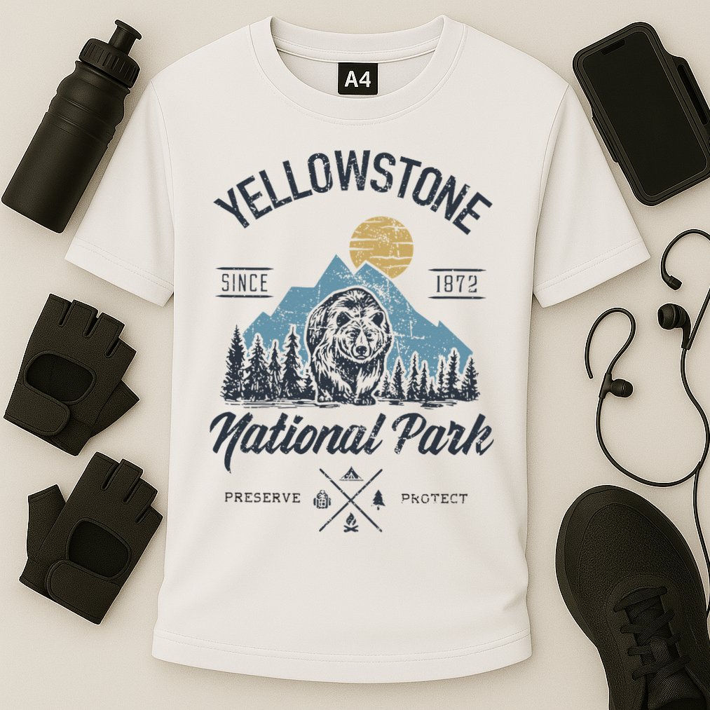 Vintage Retro Yellowstone National Park Hiking Cooling Performance Crew T-Shirt