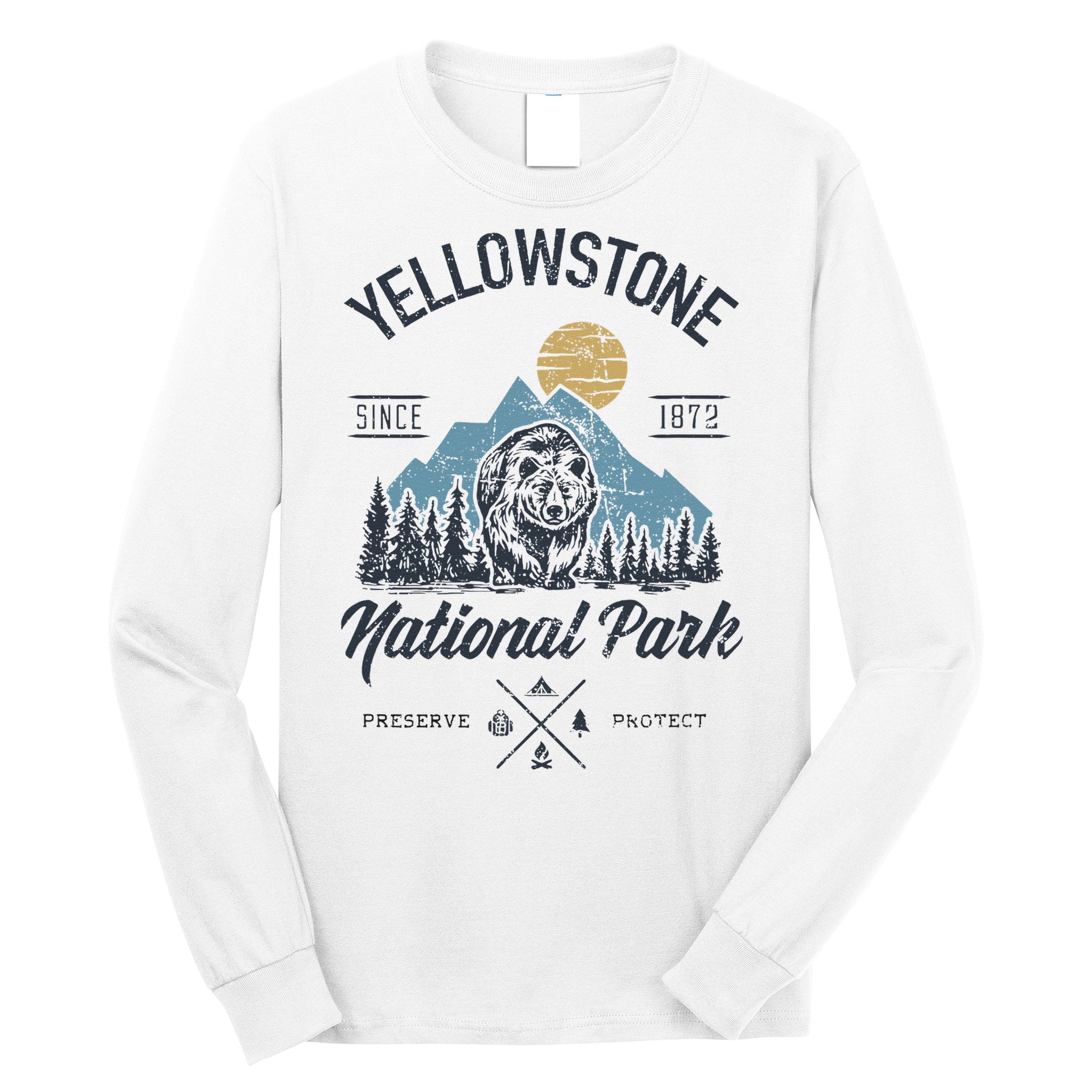 Vintage Retro Yellowstone National Park Hiking Long Sleeve Shirt