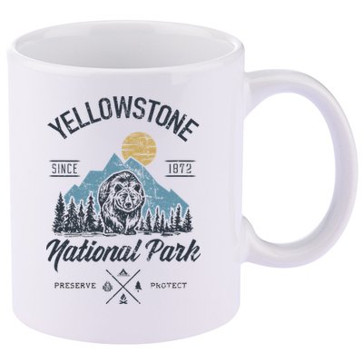 Vintage Retro Yellowstone National Park Hiking 11oz C Handle Ceramic Mug
