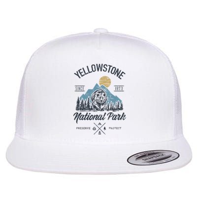 Vintage Retro Yellowstone National Park Hiking Flat Bill Trucker Hat