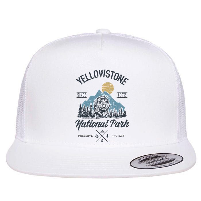 Vintage Retro Yellowstone National Park Hiking Flat Bill Trucker Hat