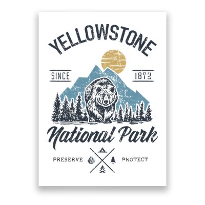 Vintage Retro Yellowstone National Park Hiking Poster
