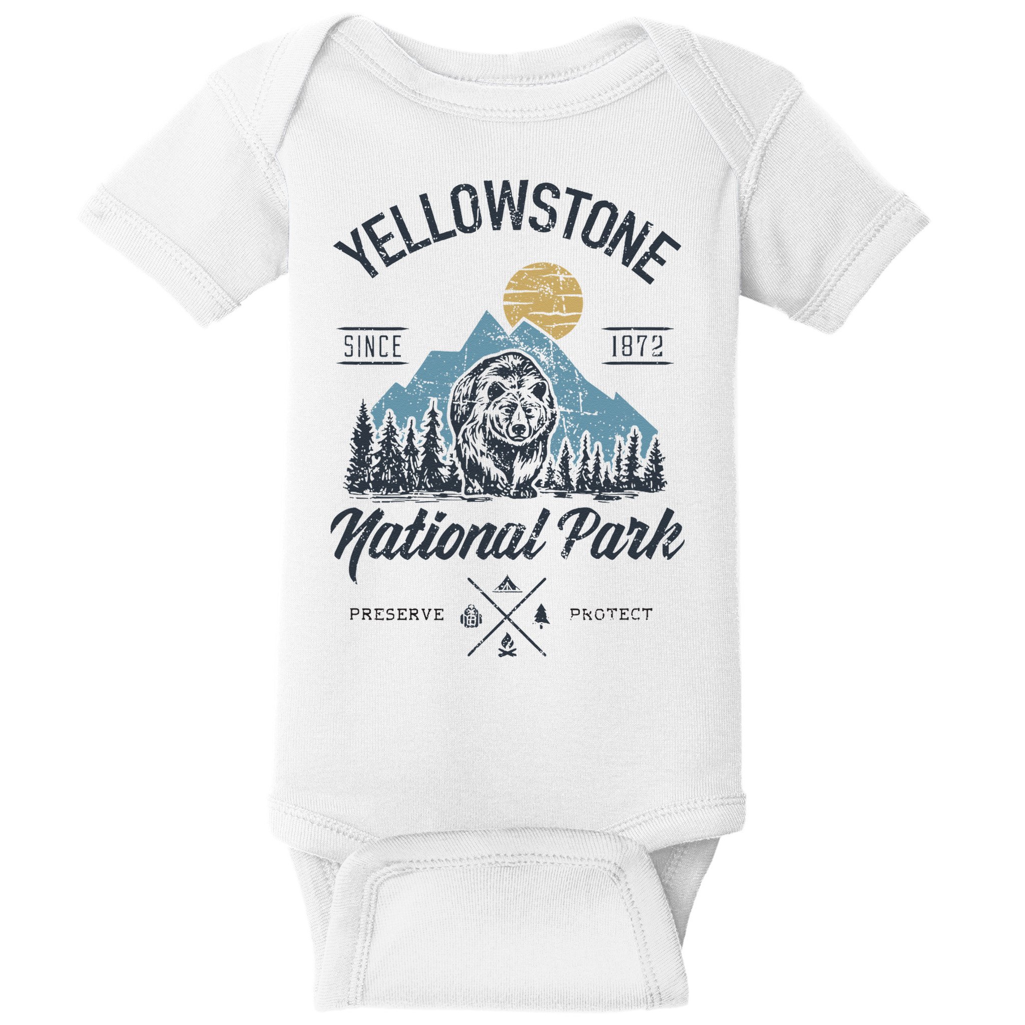 Vintage Retro Yellowstone National Park Hiking Baby Bodysuit
