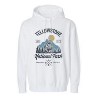 Vintage Retro Yellowstone National Park Hiking Garment-Dyed Fleece Hoodie