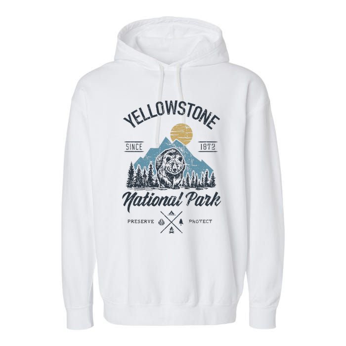 Vintage Retro Yellowstone National Park Hiking Garment-Dyed Fleece Hoodie