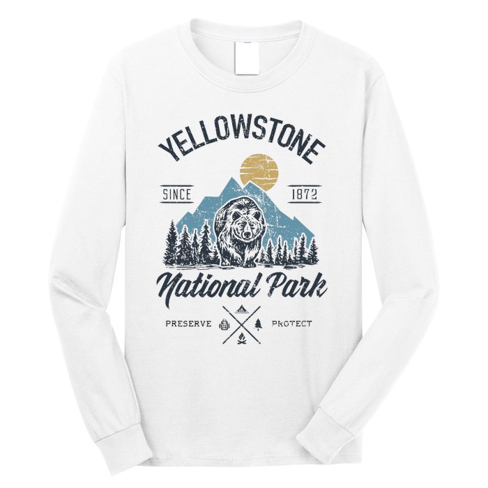 Vintage Retro Yellowstone National Park Hiking Long Sleeve Shirt