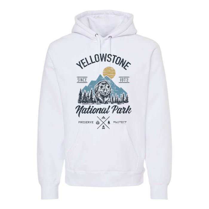 Vintage Retro Yellowstone National Park Hiking Premium Hoodie