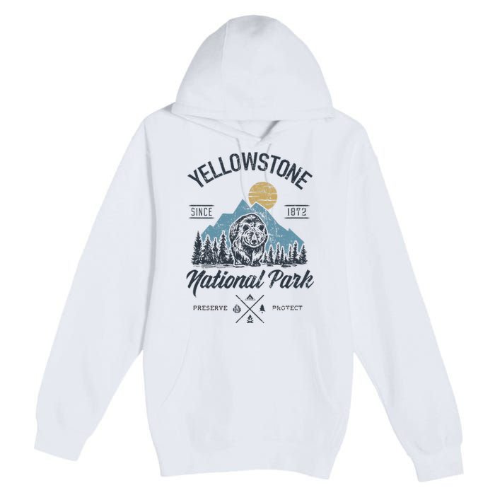 Vintage Retro Yellowstone National Park Hiking Premium Pullover Hoodie