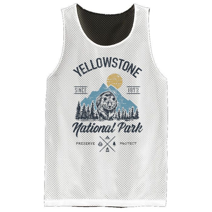 Vintage Retro Yellowstone National Park Hiking Mesh Reversible Basketball Jersey Tank