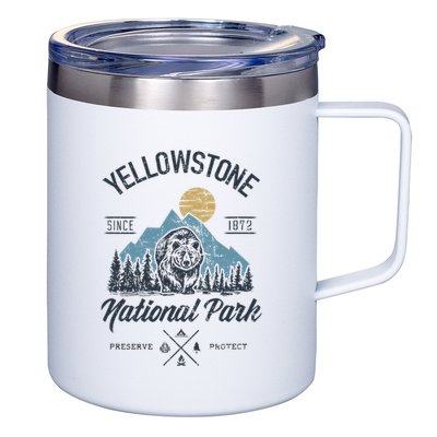 Vintage Retro Yellowstone National Park Hiking 12oz Stainless Steel Coffee Mug