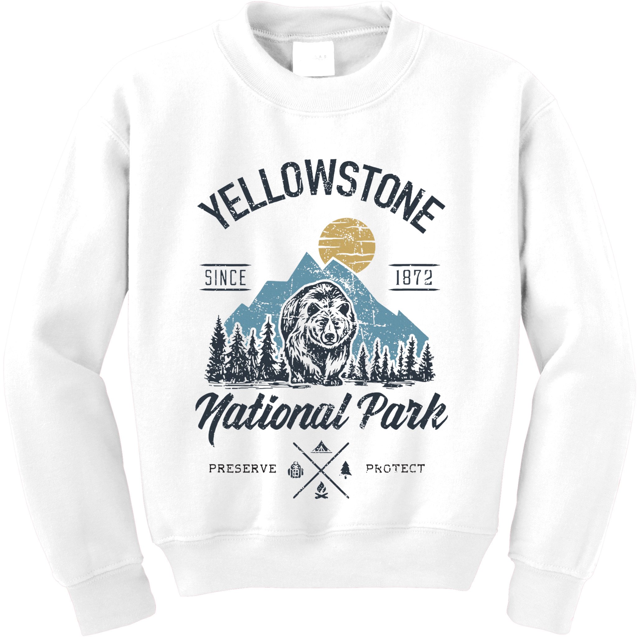 Vintage Retro Yellowstone National Park Hiking Kids Sweatshirt