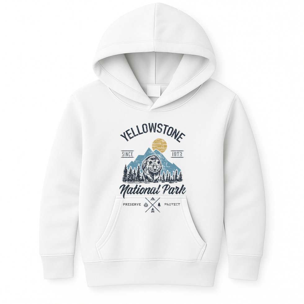 Vintage Retro Yellowstone National Park Hiking Kids Hoodie