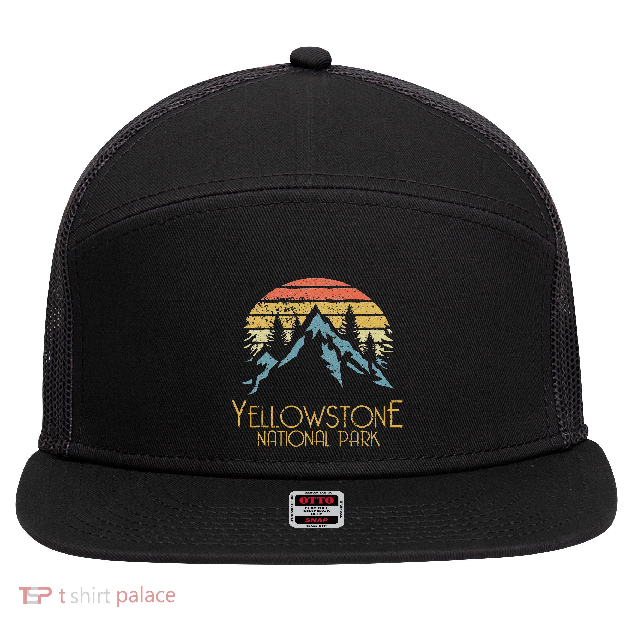 Vintage Retro Yellowstone National Park Wy 7 Panel Mesh Trucker Snapback Hat