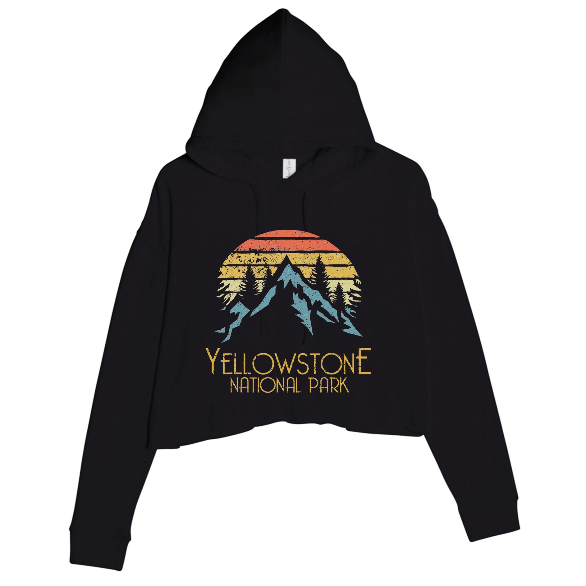 Vintage Retro Yellowstone National Park Wy Crop Fleece Hoodie