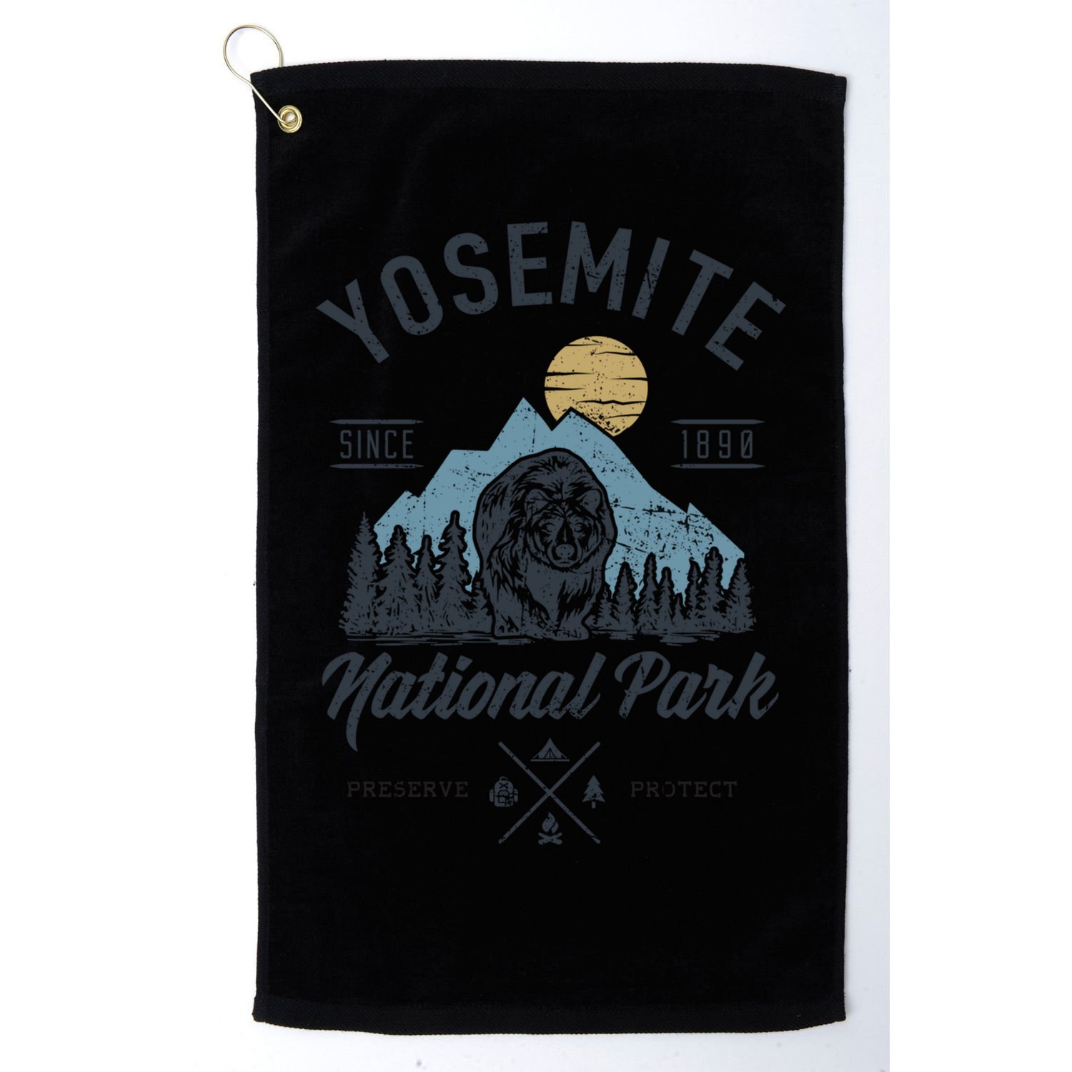 Vintage Retro Yosemite National Park Hiking Gift Golf Towel