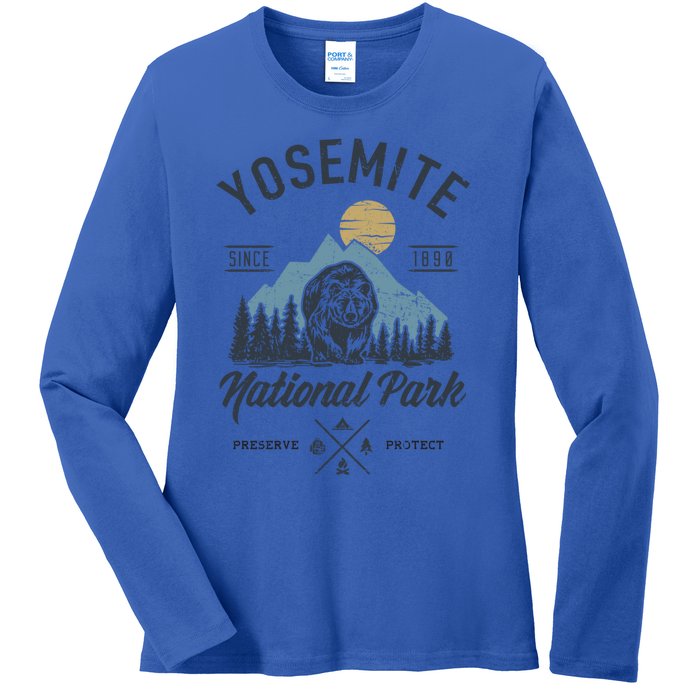 Vintage Retro Yosemite National Park Hiking Gift Ladies Long Sleeve Shirt