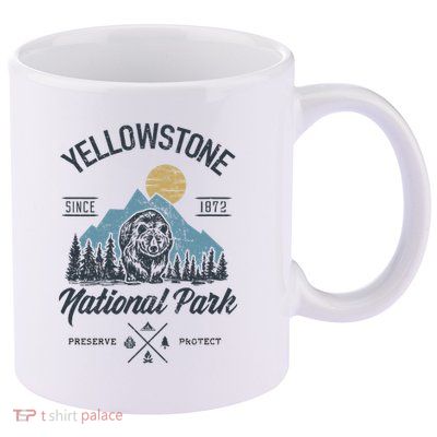 Vintage Retro Yellowstone National Park Hiking 11oz C Handle Ceramic Mug
