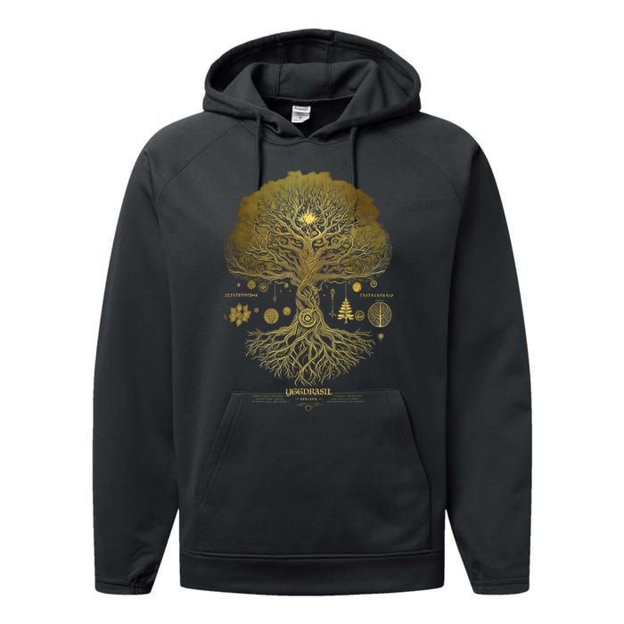 Viking Runes Yggdrasil Tree Of Life Norse Performance Fleece Hoodie