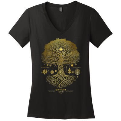 Viking Runes Yggdrasil Tree Of Life Norse Women's V-Neck T-Shirt