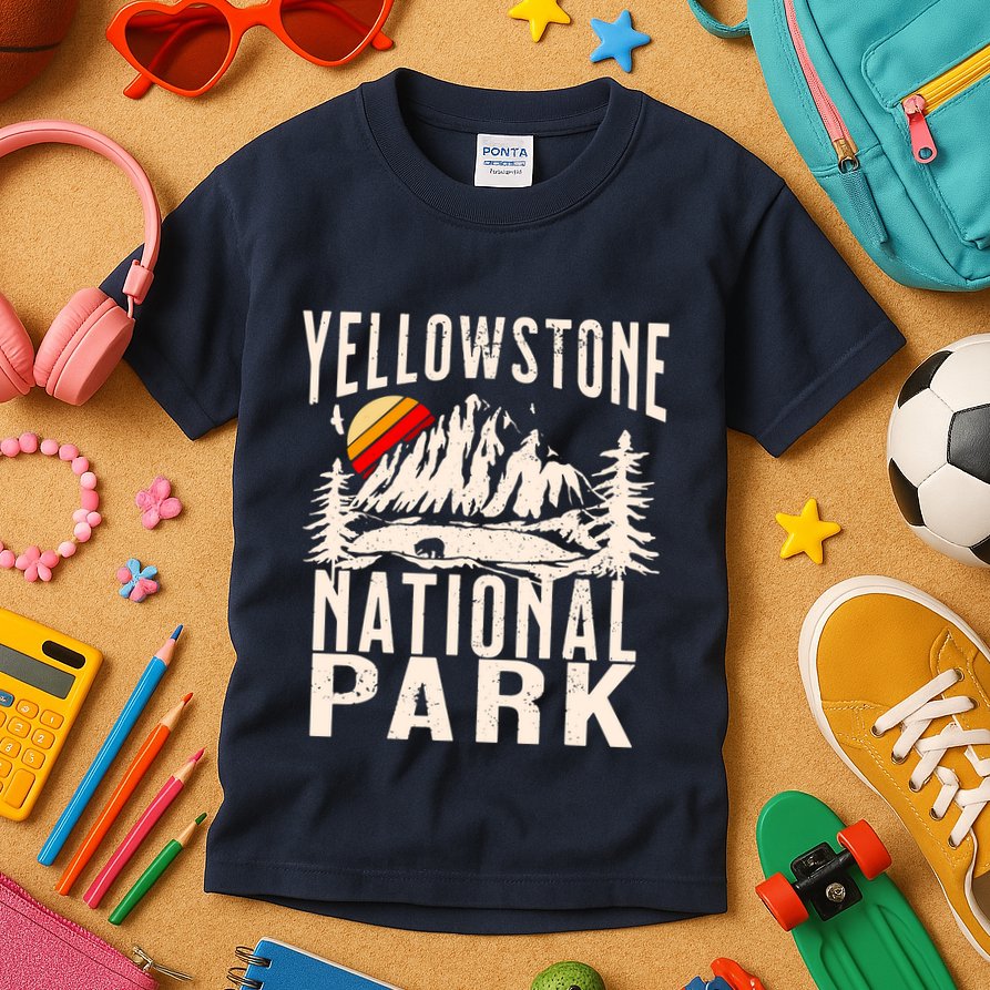 Vintage Retro Yellowstone National Park Kids T-Shirt
