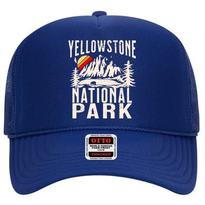 Vintage Retro Yellowstone National Park High Crown Mesh Back Trucker Hat