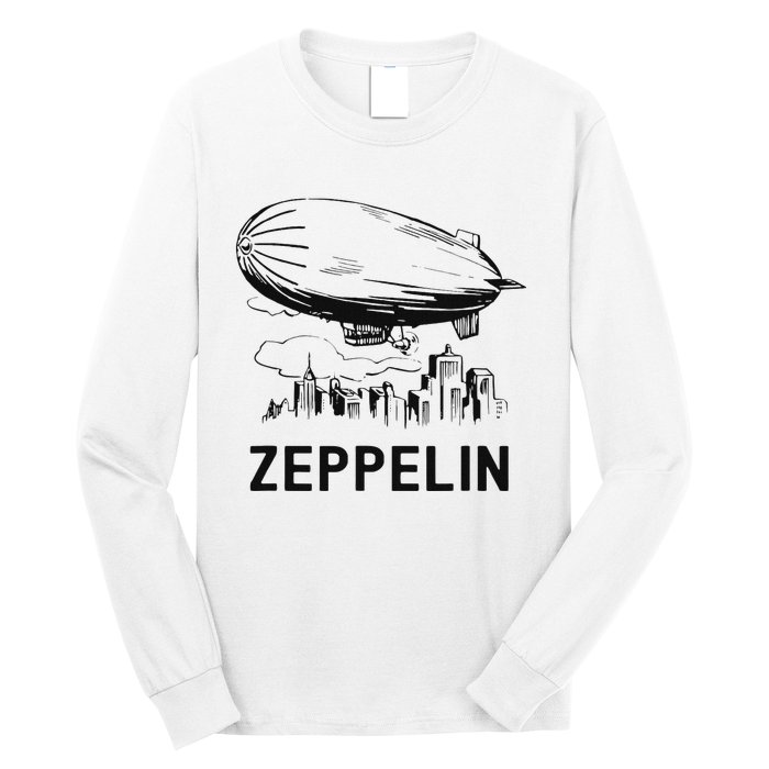 Vintage Retro Zeppelin Dirigible Airship Sketch Long Sleeve Shirt