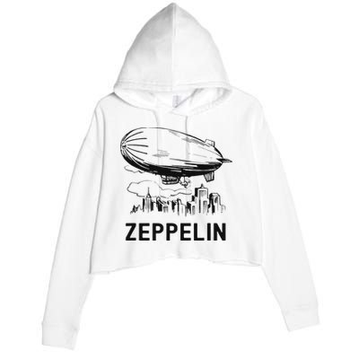Vintage Retro Zeppelin Dirigible Airship Sketch Crop Fleece Hoodie
