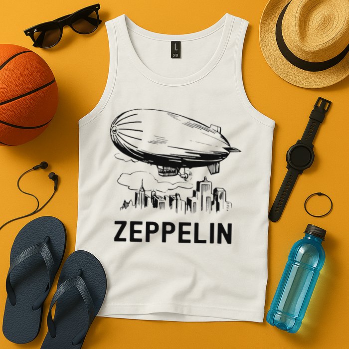 Vintage Retro Zeppelin Dirigible Airship Sketch Tank Top
