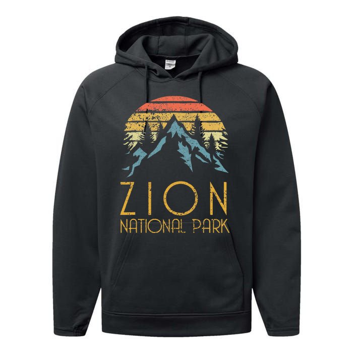 Vintage Retro Zion National Park Utah Performance Fleece Hoodie