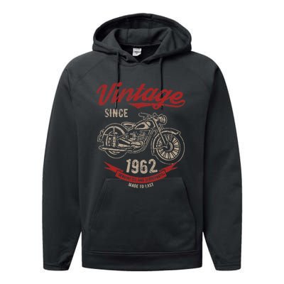 Vintage Since 1962 Birthday Gift Motorcycle Bike Performance Fleece Hoodie