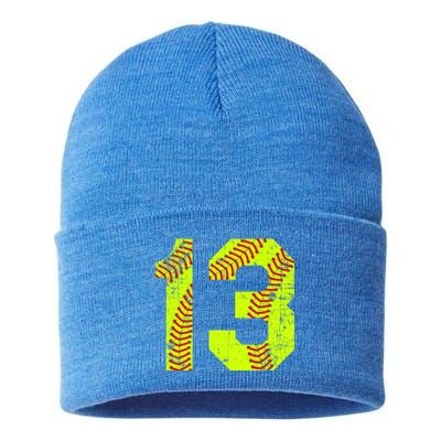 Vintage Softball 13 Jersey Number Gift Sustainable Knit Beanie