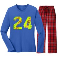 Vintage Softball 24 Jersey Number Gift Women's Long Sleeve Flannel Pajama Set 