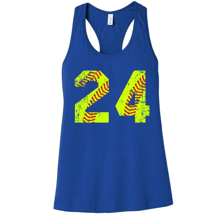 Vintage Softball 24 Jersey Number Gift Women's Racerback Tank