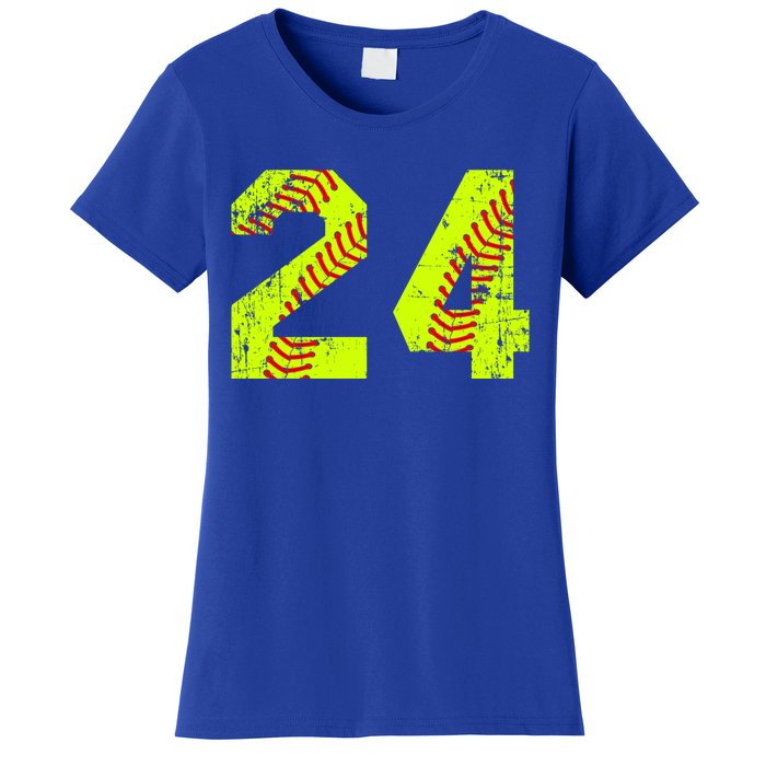 Vintage Softball 24 Jersey Number Gift Women's T-Shirt