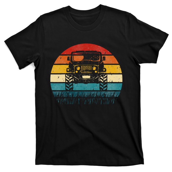 Vintage Sunset 4x4 Car Off Road Wave Big Cars Driving T-Shirt