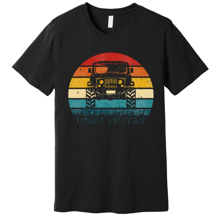 Vintage Sunset 4x4 Car Off Road Wave Big Cars Driving Premium T-Shirt