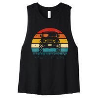 Vintage Sunset 4x4 Car Off Road Wave Big Cars Driving Women's Racerback Cropped Tank